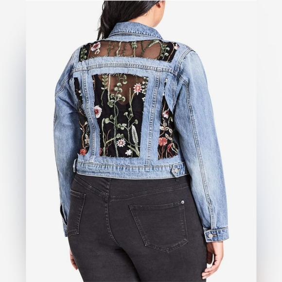 City Chic Jackets & Blazers - City Chic Boho Floral Denim Jacket Size 14 NWT